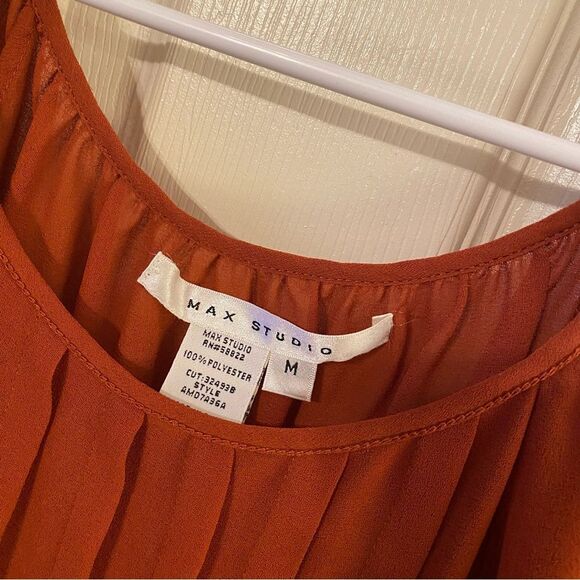 Max Studio Orange Pleated 3/4 Sleeve Blouse - Picture 5 of 9